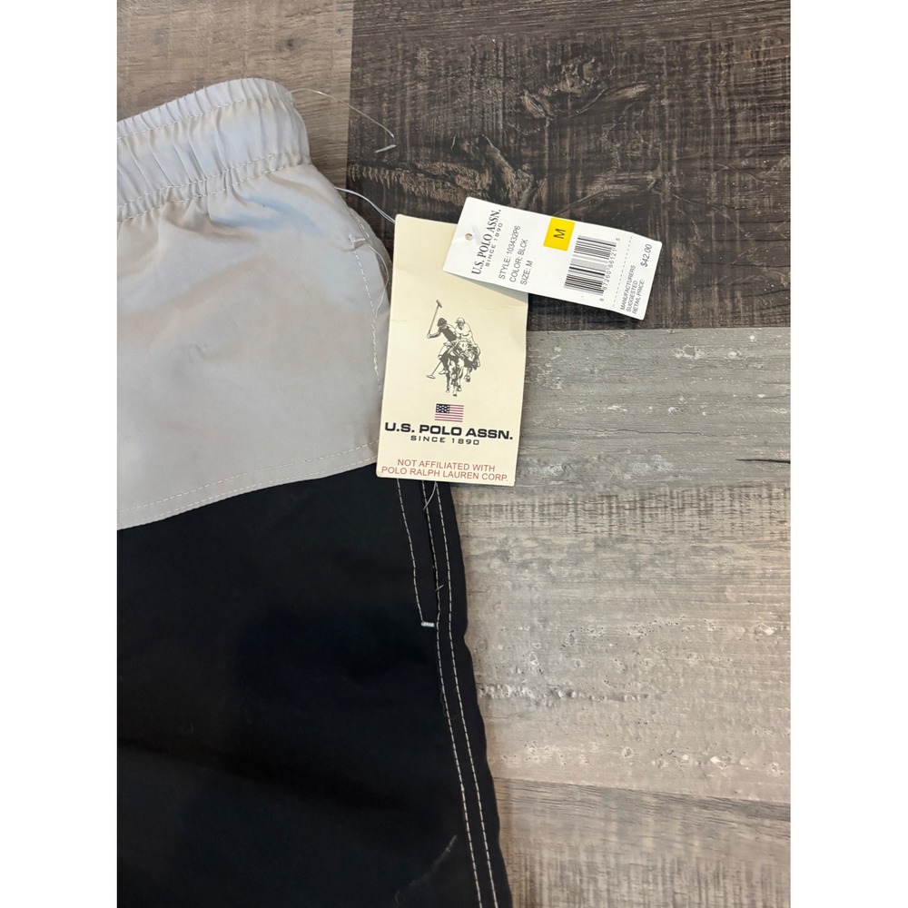 US Polo Assn Mens Swim Trunks Colorblock Board Shorts Black Grey 103432P6 M - Picture 2 of 3
